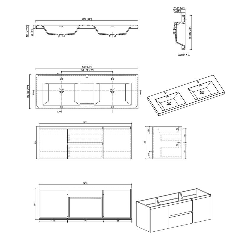 Plywood Floating Bathroom Vanity with Integrated Resin Sink