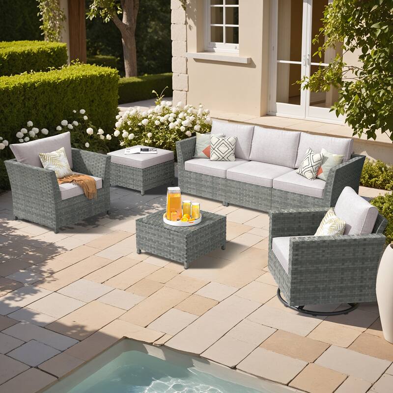 XIZZI 7-piece Outdoor Patio Furniture Rattan Wicker Conversation Set - Beige