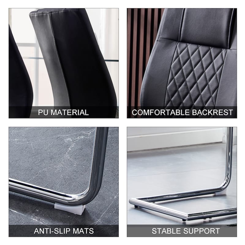 Leather Dining Chair Set of 6 Office Chair with C-Shaped Metal Legs
