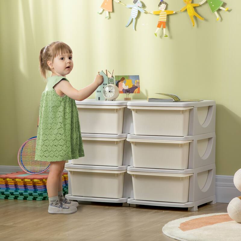 3 Tier Kids Storage Unit, 6 Drawer Chest Toy Organizer Plastic Bins for Kids Bedroom Nursery Kindergarten Living Room