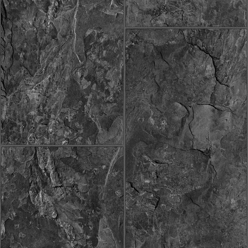 Galerie Wallcoverings Bricks and More Collection Stone Tile Matte Finish Vinyl on Non-woven Wallpaper Roll - 33-feet long x 21-inches wide - Anthracite Black