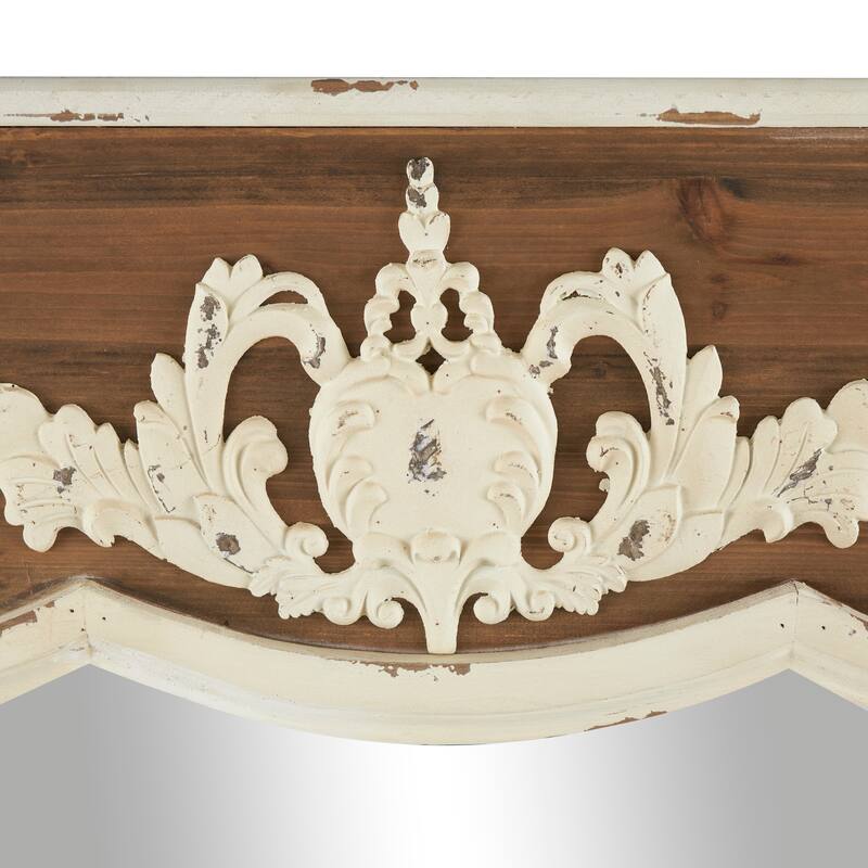 Brown Wood Carved Acanthus Floral Wall Mirror