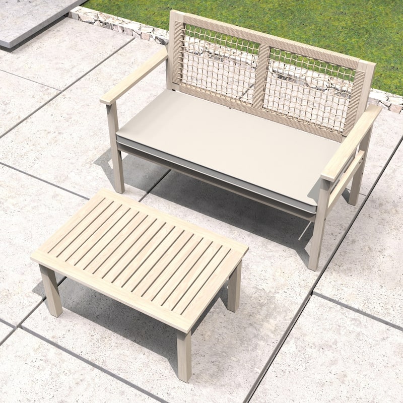2-Piece Outdoor Acacia Wood Conversation Set with Coffee Table - Beige