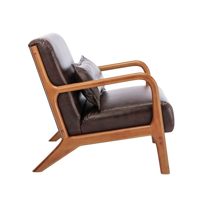 Porthos Home Joa Accent Chair with Pillow, PU Upholstery, Rubberwood Legs