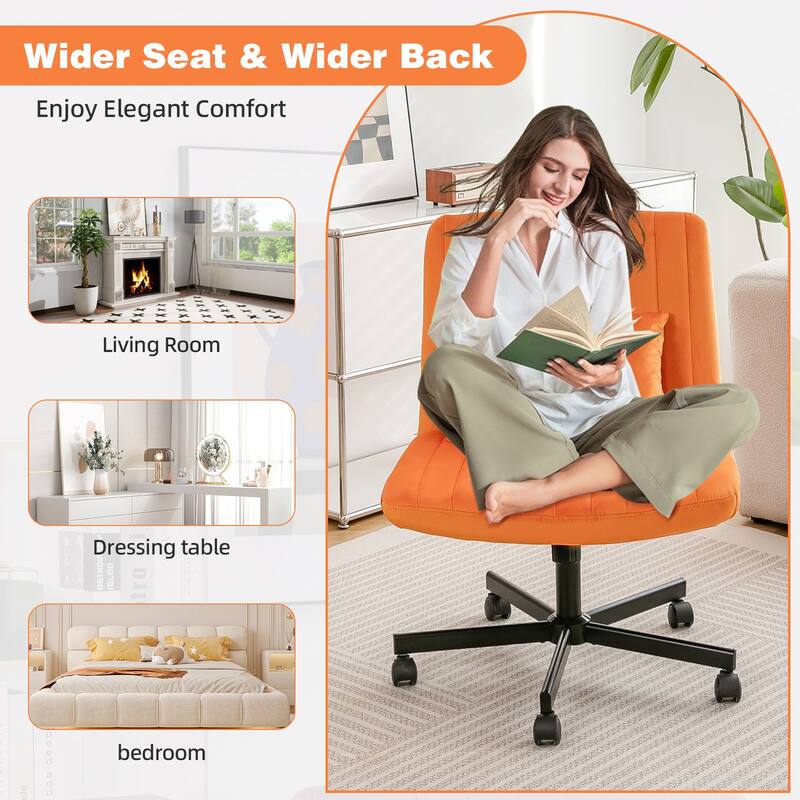 Velvet Criss Cross Chair with Wheels, Ergonomic ​Home Office Chair, ​Adjustable Swivel Vanity Chair with Lumbar Pillow