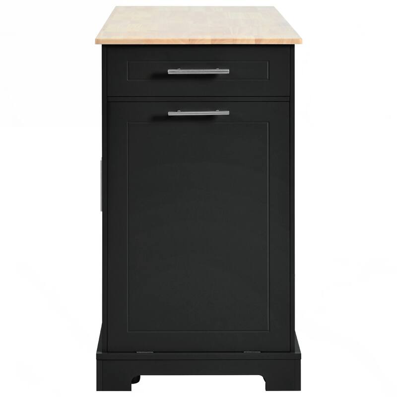 Kitchen Island with Trash Can Storage Cabinet, Power Outlet, Internal Storage Rack, Rolling Kitchen Islands on 5 Wheels
