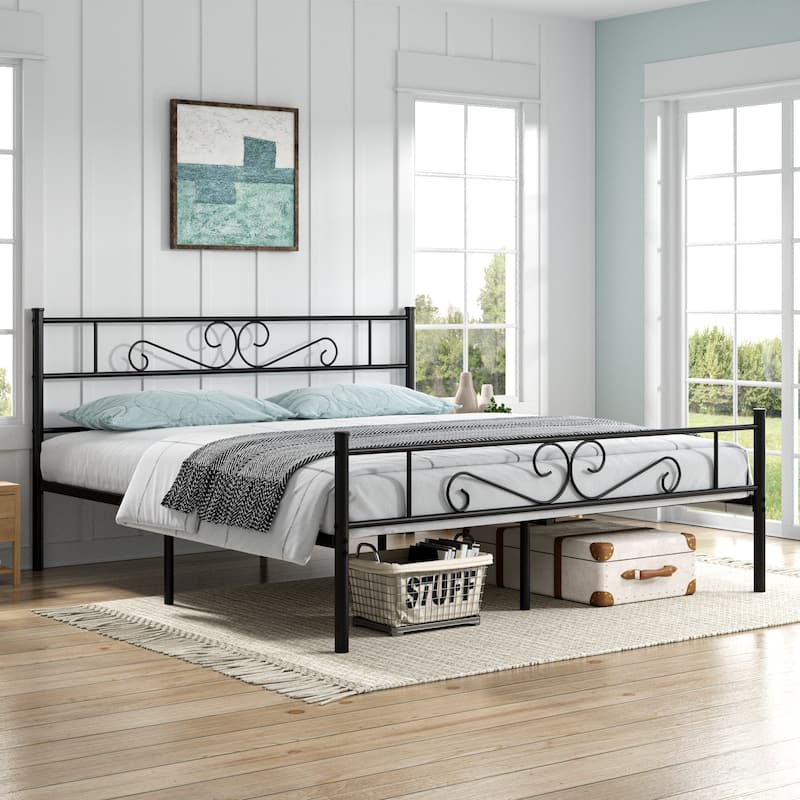 VECELO Premium Platform Bed Frame with Headboard,Easy Set-up Twin/Full/Queen Size Bed - Black - Full