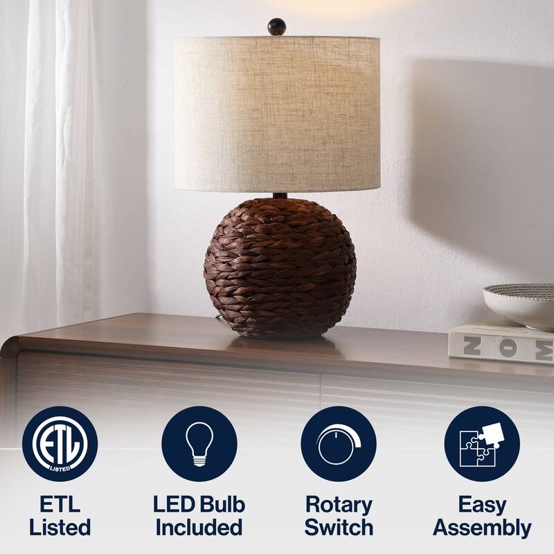Camilo 21.5" Modern Coastal Woven Rattan Globe LED Table Lamp