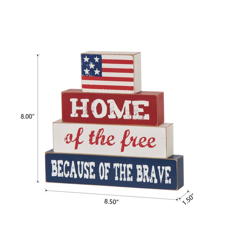 Glitzhome Patriotic/July 4th Free Standing Block Table Decor