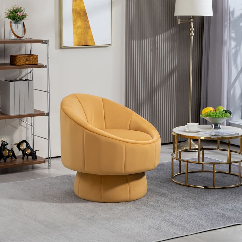 Dark Yellow 28.75" Velvet Swivel Accent Chair with Wood Frame - Dark Yellow
