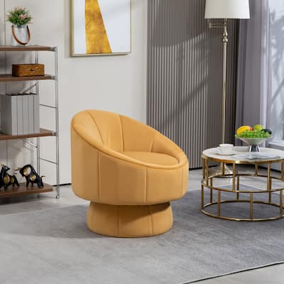 Dark Yellow 28.75" Velvet Swivel Accent Chair with Wood Frame