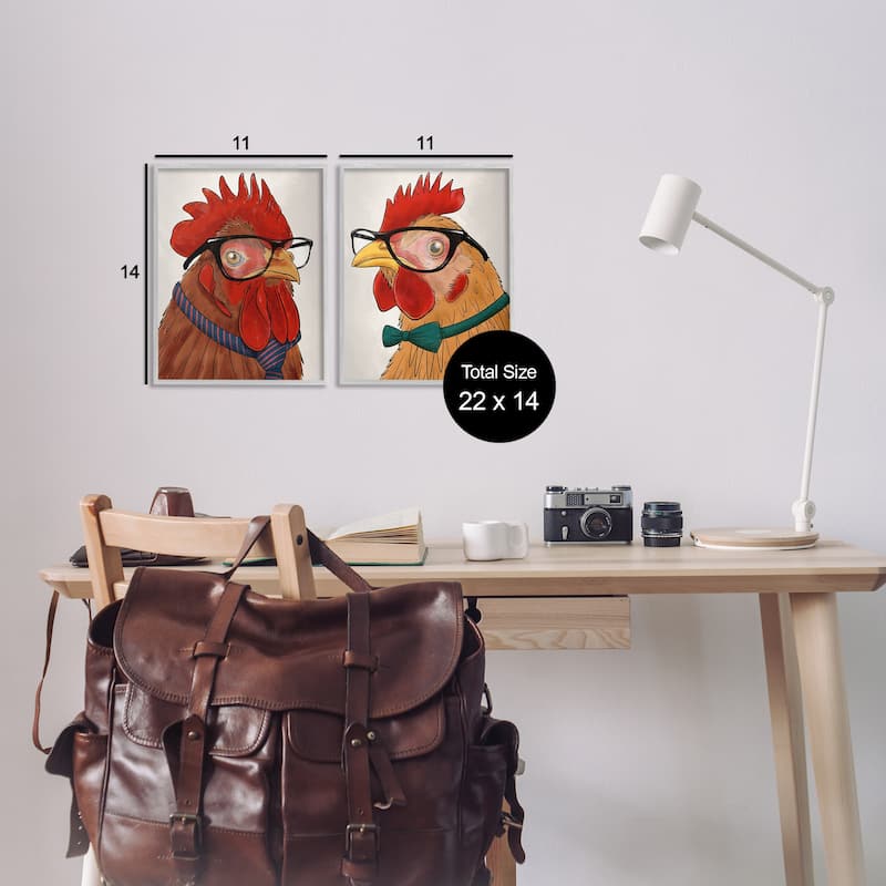 Stupell Quirky Hipster Roosters Framed Giclee Art Design By Marcus Prime (Set of 2)