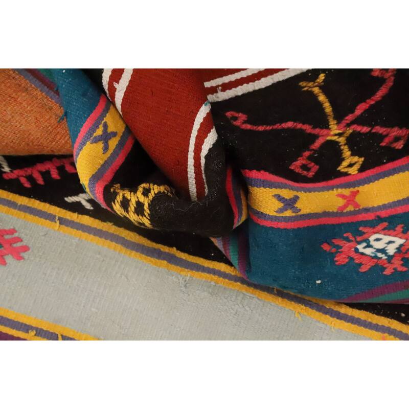 Hand Woven Oriental 100% Wool Carpet Southwestern Tribal Multi-Colored Kilim Area Rug - 9' 8'' X 5' 5''