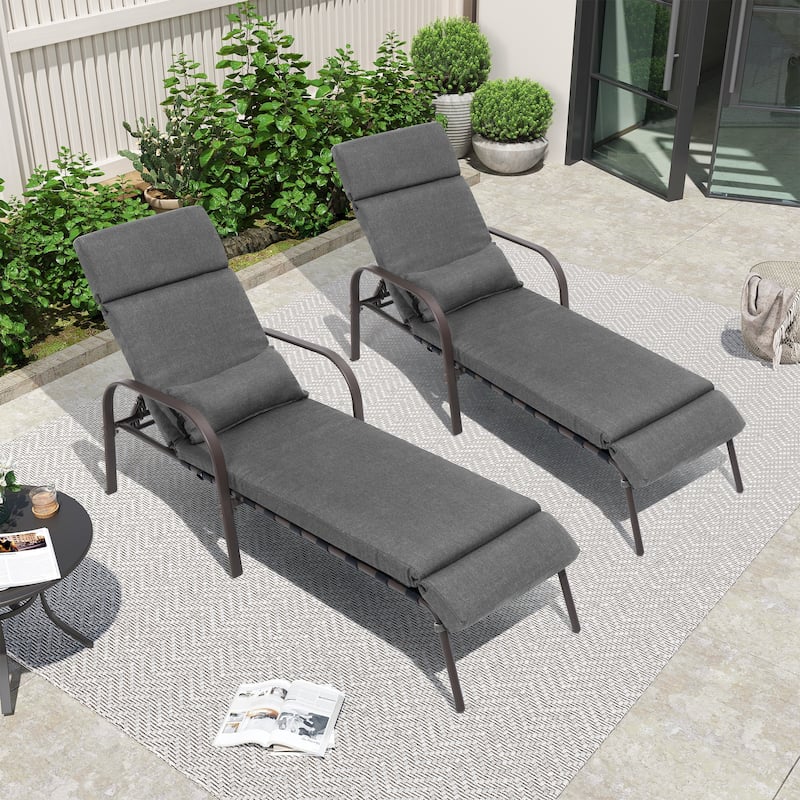 Outdoor Recliner Adjustable Chaise Lounge Chair with Cushion & Pillow