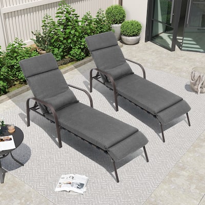 Set of 2 Outdoor Patio & Indoor Adjustable Chaise Lounge Chairs with Cushion