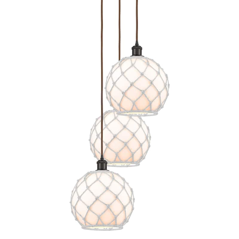 Innovations Lighting 113B-3P-37-17 Farmhouse Rope Pendant Farmhouse - Oil Rubbed Bronze / White Glass with White Rope