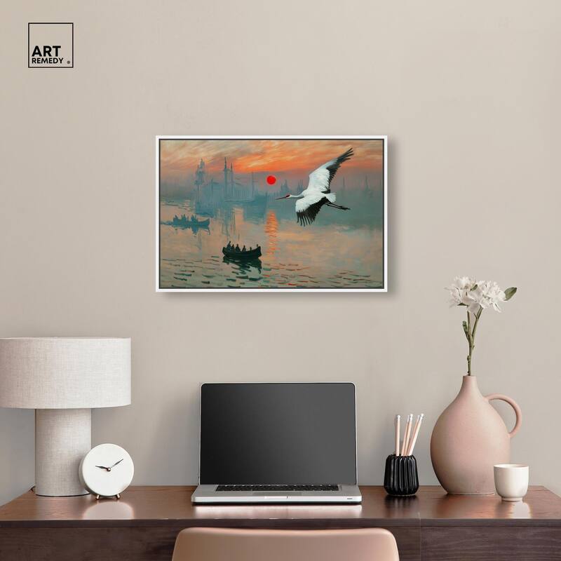 Crane Sunset Canvas by Art Remedy