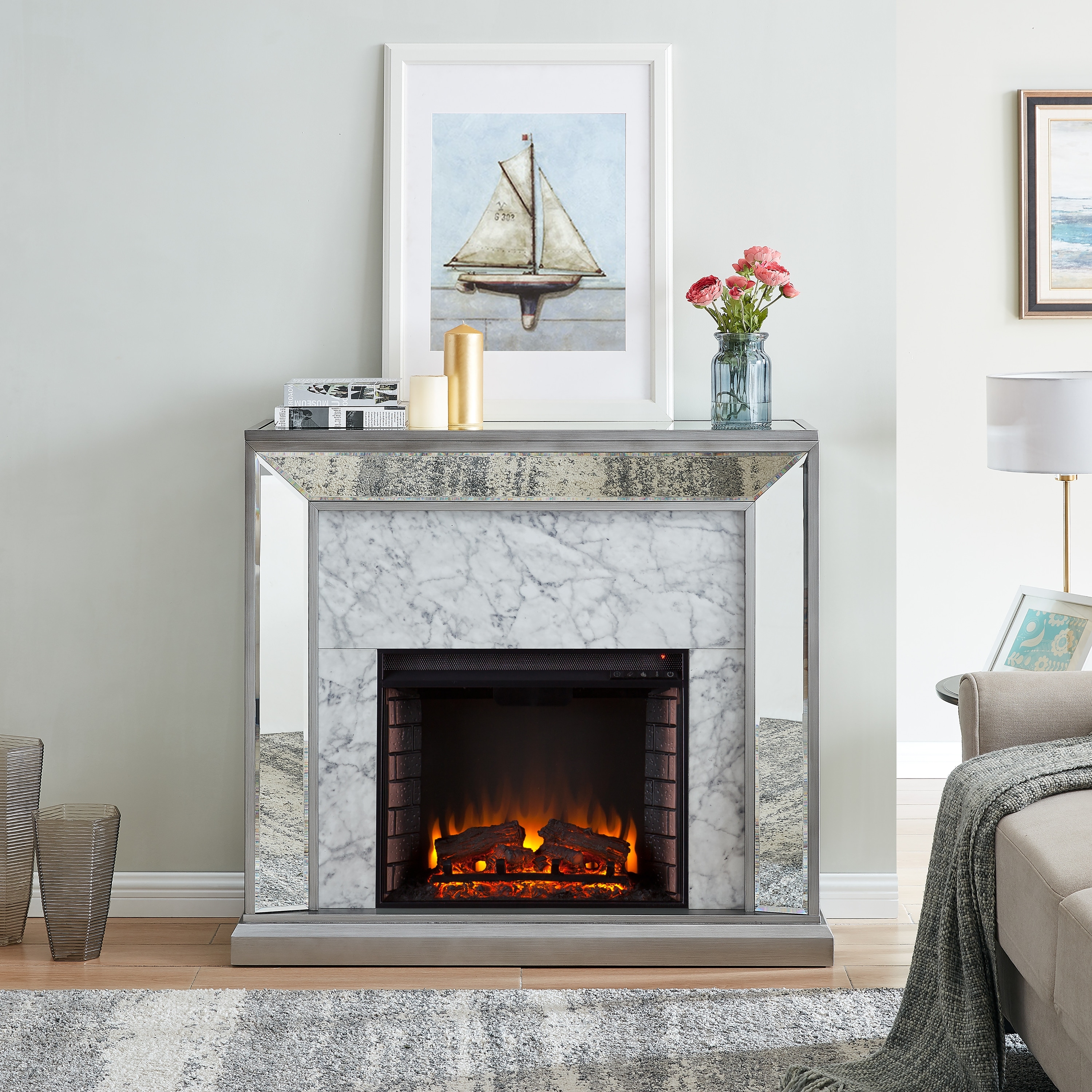 SEI Furniture Tranton Glam Mirror Electric Fireplace - N/A