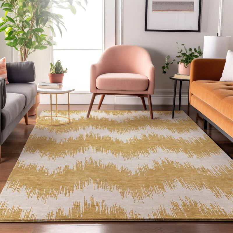 Premium Washable Super Soft Farmhouse Chevron Mayfield Rug - Gold - 3' x 5'