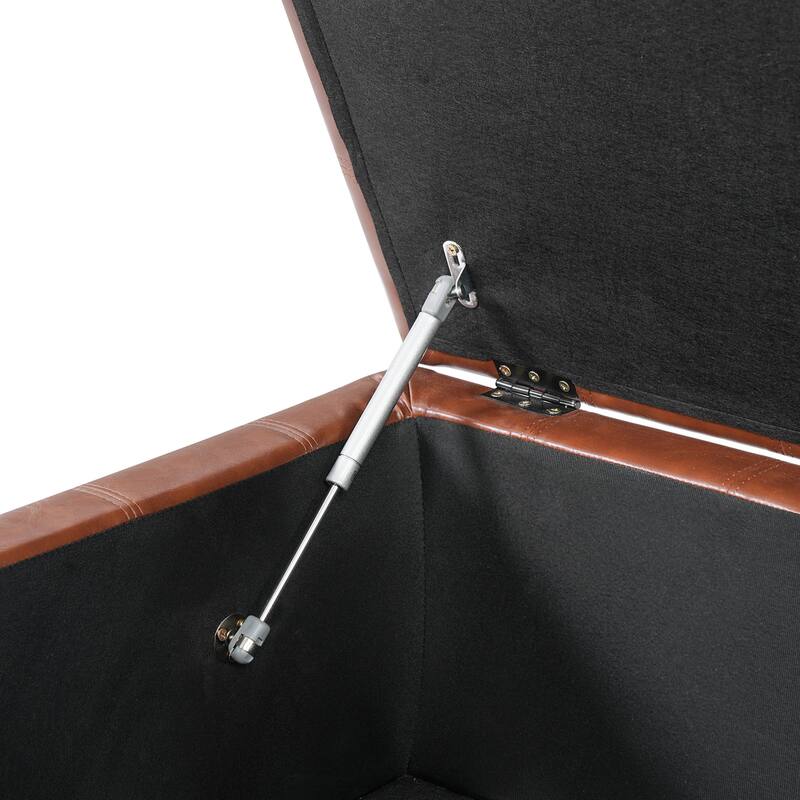 30.25" Square PU Storage Ottoman with Lift-Top & Rubber Wood Legs