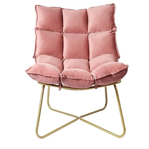 Pink Upholstered Velvet Portable Accent Chair with Gold Metal Legs