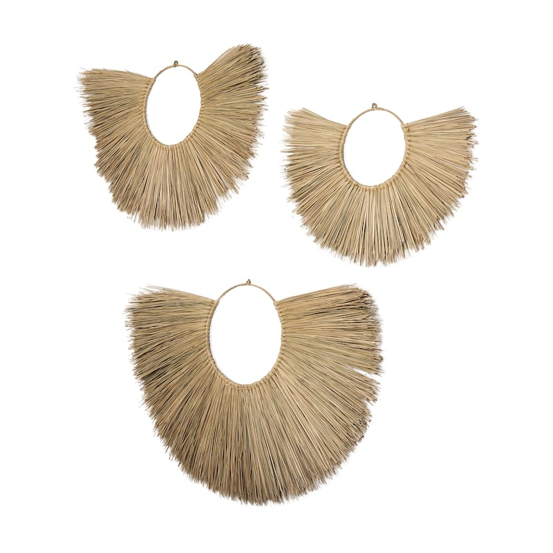 Bayu Light Brown Seagrass Fan-Shaped Hanging Wall Decor (Set of 3) - Light Brown