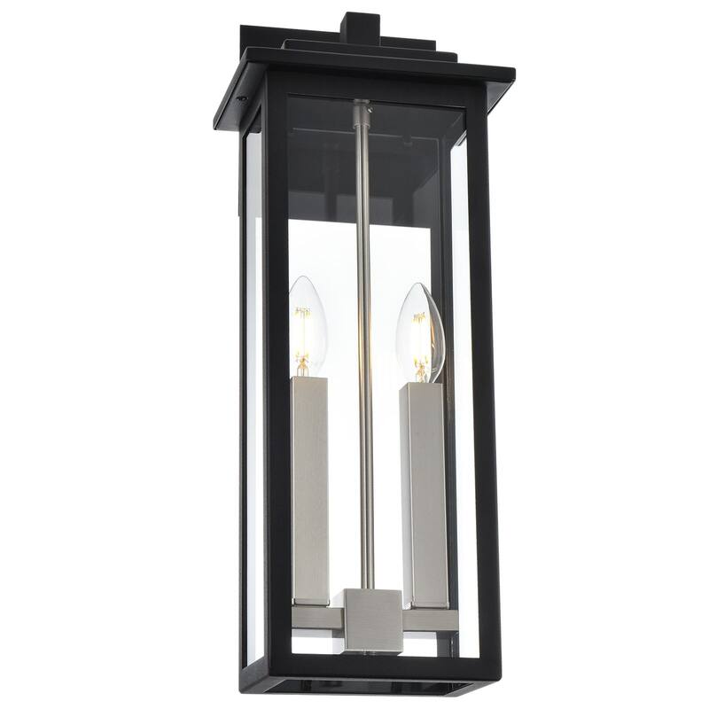 Outdoor Wall Sconce, Exterior Porch Light Wall Mount Lantern, Black and Brushed Nickel Finish with Clear Glass for House - Black