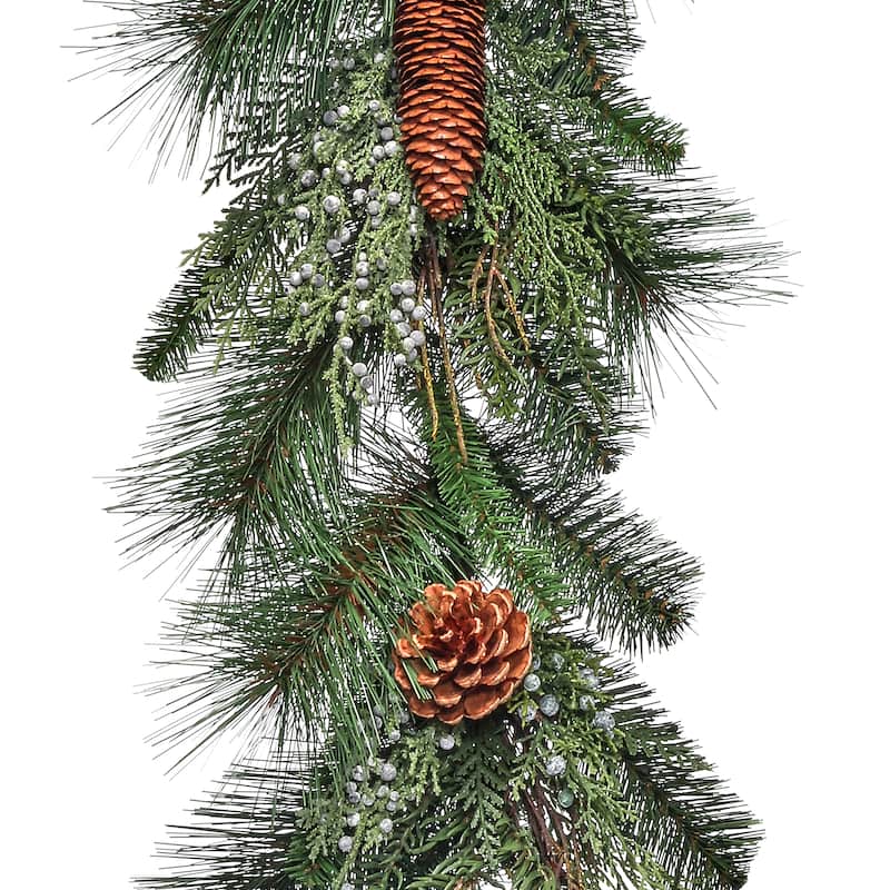 48" Juniper Berry Pine Cones Garland - Green Brown - 48-Inch