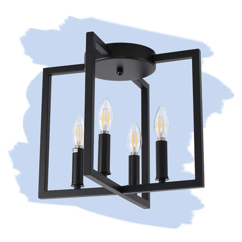4-lights Square Flush Mount Ceiling Light - Matte Black