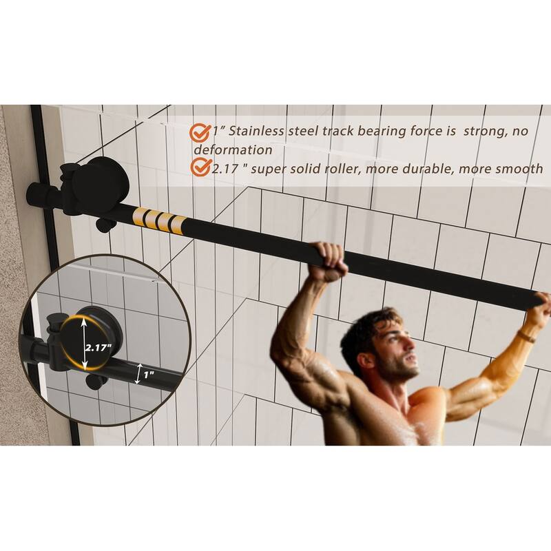 GDFStudio - Aldridge Frameless Sliding Bathroom Shower Door, Adjustable Width with Clear Tempered Safety Glass