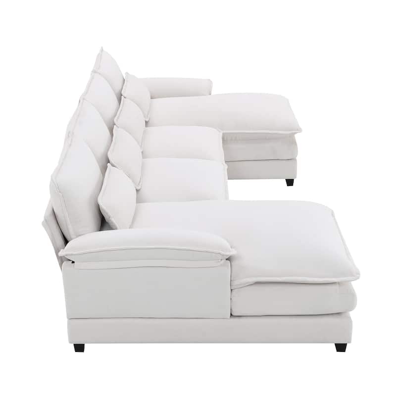 Modern U-shaped Sectional Sofa with Waist Pillows 6-seat Upholstered Symmetrical Sofa Furniture