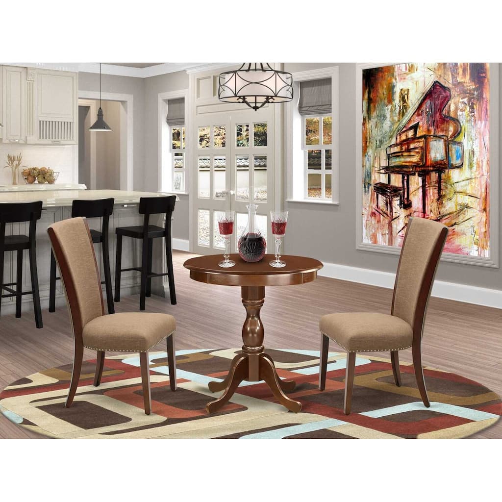 3-Piece Mahogany Finish Solid Wood Top - Dining Room Set - Seats-4
