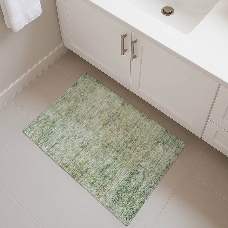 Premium Washable Super Soft Vintage Traditional Mayfield Rug - Aloe - 1'8" x 2'6"