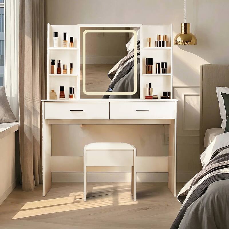 Makeup Vanity with 2 Drawers and 6 Storage Shelves