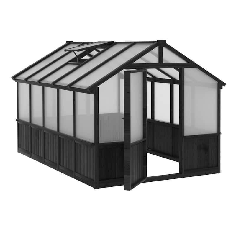 VEIKOUS Walk-in Wooden Greenhouse for Outside, Garden and Backyard, Black Greenhouse