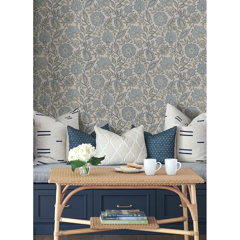 NuWallpaper Waverly Indira Aster Blue Peel and Stick Wallpaper - N/A