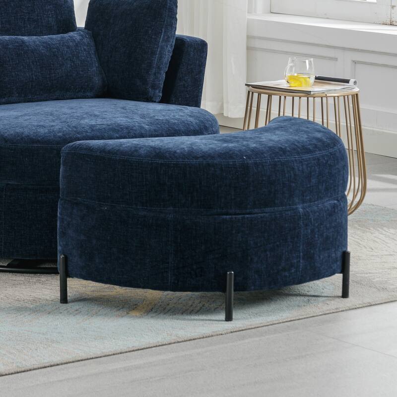 32.7" W Upholstered Half Crescent Moon Storage Ottoman