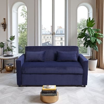 Convertible Sofa Bed 3-in-1 Sleeper Sofa Pull-Out Bed with Adjustable Backrest and Pillows, Corduroy Loveseat for Living Room