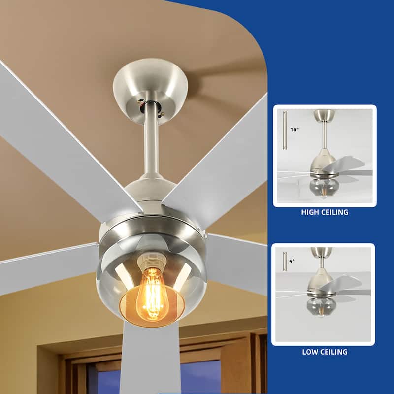 Moasis 42 to 52 Inch Ceiling Fan with Glass Light Shade and Remote Control