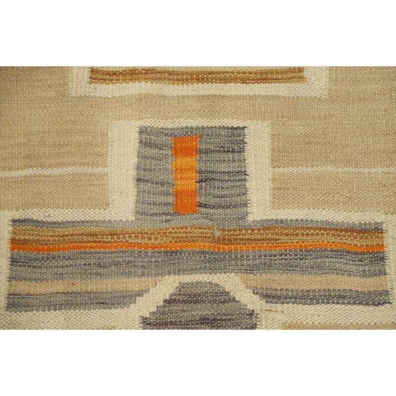 Hand Woven Oriental 100% Wool Carpet Southwestern Tribal Beige & Ivories Kilim Area Rug - 5' 9'' X 3' 10''