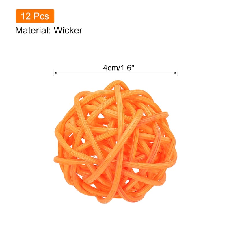 12 Pcs Wicker Rattan Balls 1.6 Inch Rattan Decorative Balls - Orange