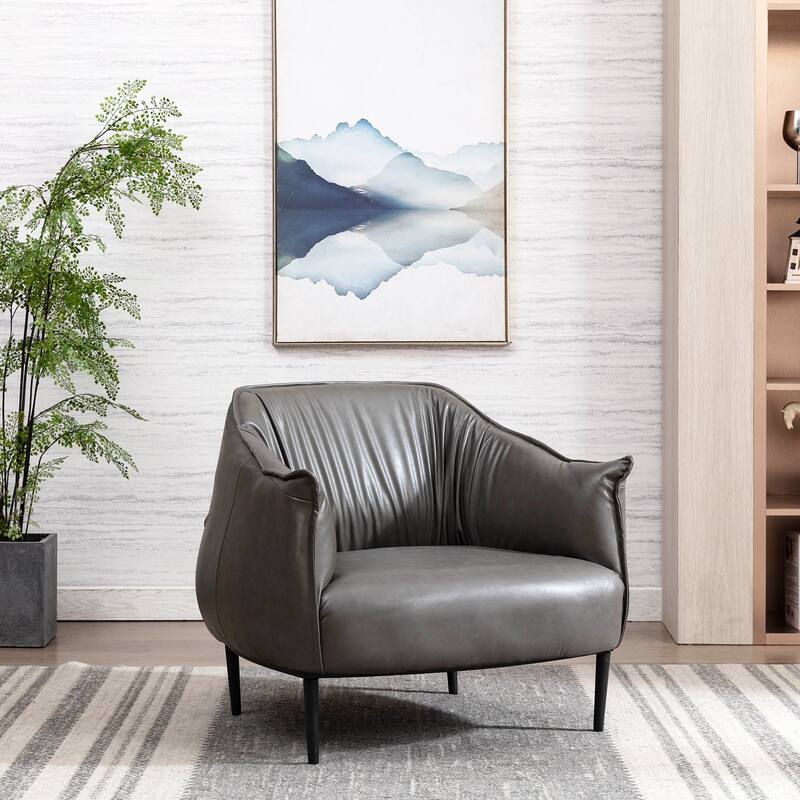 KINWELL 33" Wide Faux Vegan Leather Upholstery Barrel Chair