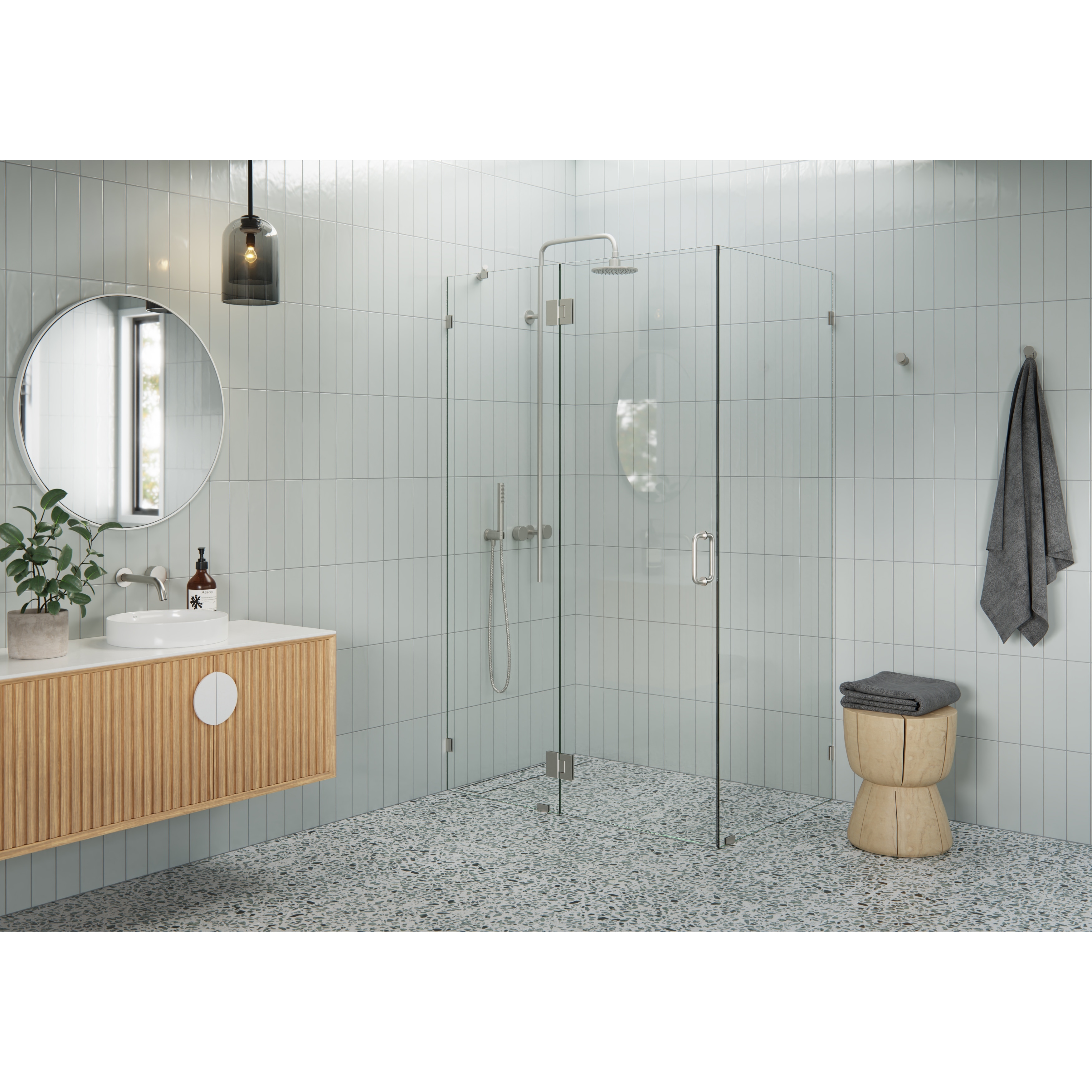 Glass Warehouse 78" x 50" x 34" Frameless 90 Degree Shower Enclosure - Glass Hinge