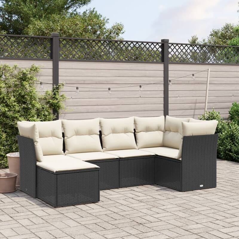 vidaXL Garden Sofa Set Beige/Black/Brown/Grey - Black and cream without storage Large
