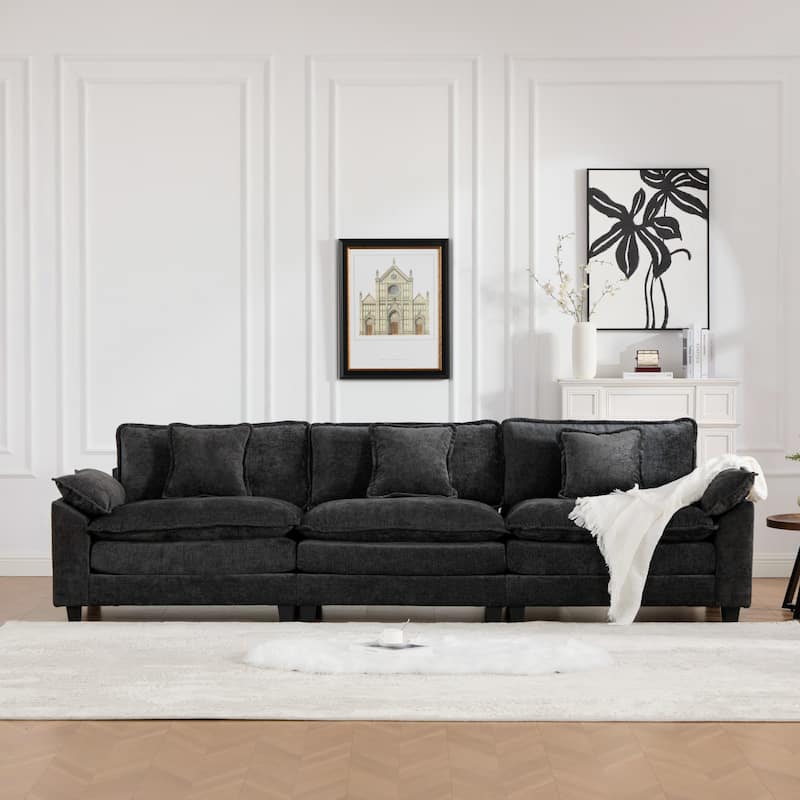 Modular Deep Seat Sectional Sofa 3 Seater Chenille Upholstered Couch - Black