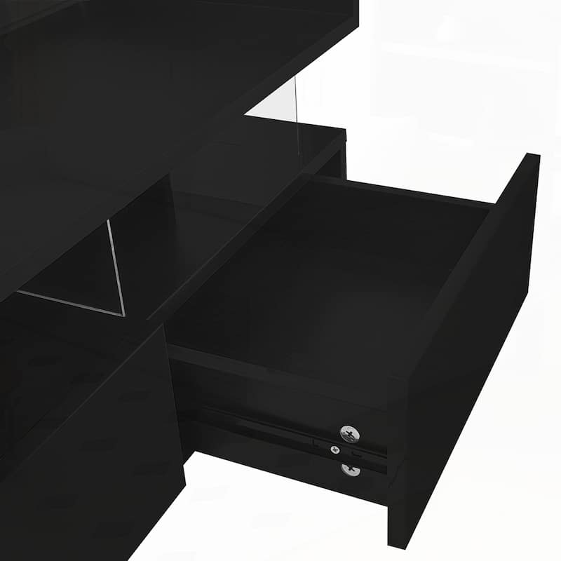 Square Coffee Table with Glass Top and High-Gloss Finish