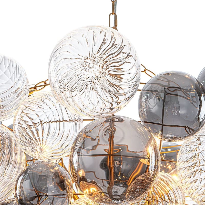 Statement 8-Light Swirled Smoked Glass Globe Round Bubble Chandelier - Brass Finish