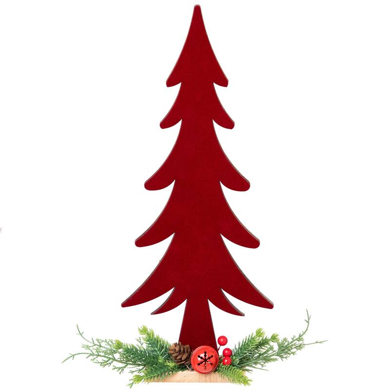 Pine Tree and Jingle Bell Christmas Decoration - 15.5"- Red and Green