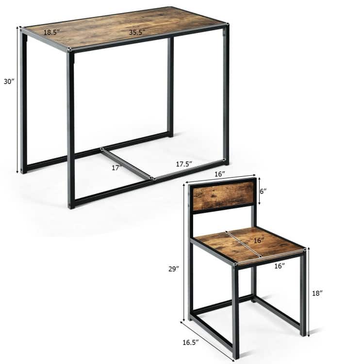 3 Pcs Dining Set Compact Table and 2 Chair with Metal Frame for for Small Space
