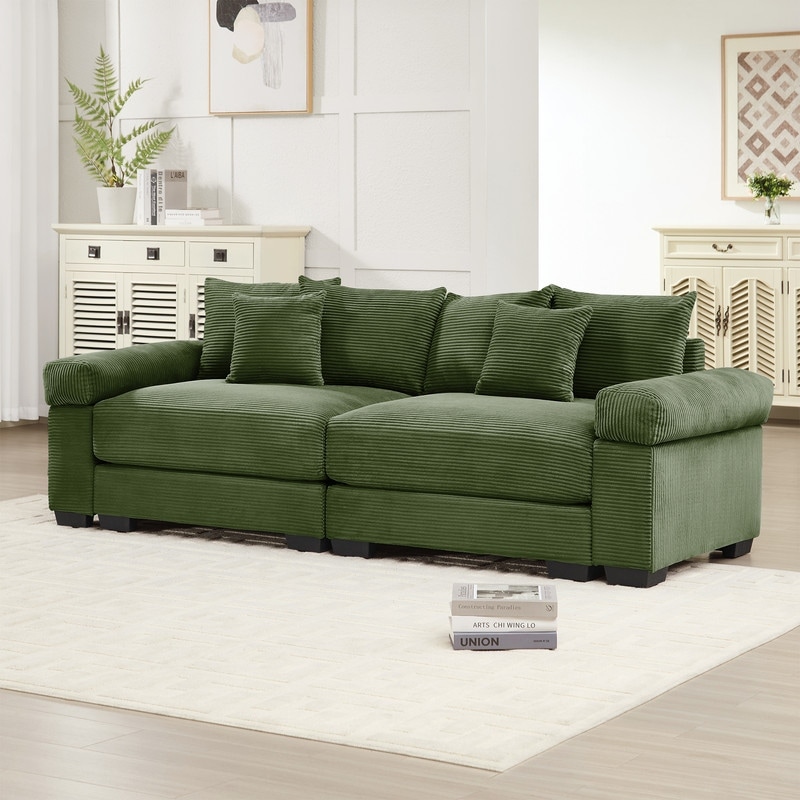 Oversized Cloud Modular Sectional Couch, Sofas Corduroy Fabric With An Ottoman,Deep Seat Wide Armrests